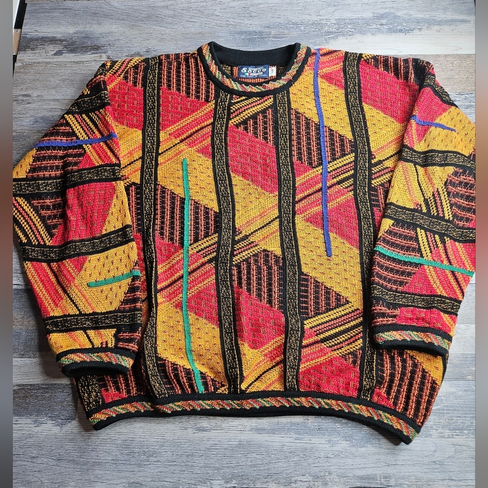 Vintage Domenic Sacco Of Italy Coogi Style 90s Sweater Men's Large